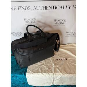 Bally Luxury Black Leather Travel Duffel Weekender Bag – Authentic – Dust Bag